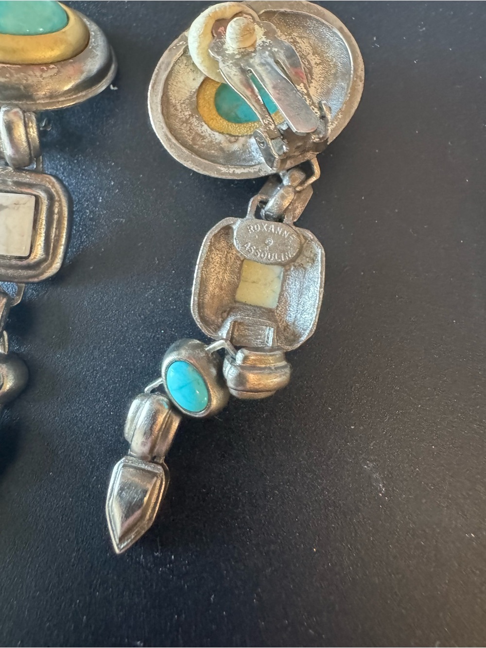 Roxanne Assoulin Turquoise and Gold Long Drop Earrings - Picture 5 of 7